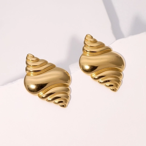 Conch Schelp Knopoorbellen Roestvrij Staal 18K Verguld Oceaan Strand Stijl Minimalistisch Voor Dames