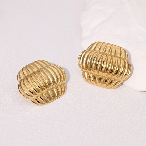 Pendientes De Botón De Linterna Texturizados Chapados En Oro De 18K Acero Inoxidable Geométrico Vintage Estilo Croissant