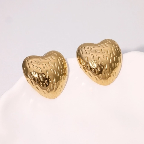 Pendientes De Botón Con Corazón Martillado Acero Inoxidable Geométrico Francés Retro Joyería De Metal Para Mujeres