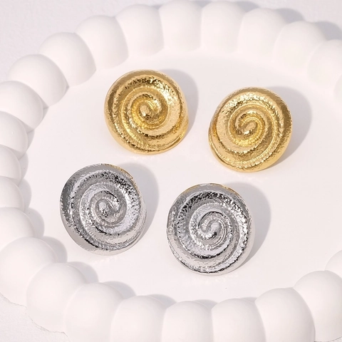 Orecchini a Bottone a Spirale in Acciaio Inossidabile Vintage Texture Martellata Orecchini Tondi Geometrici da Donna Design di Alta Gamma