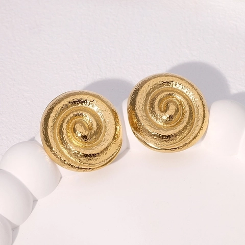Orecchini a Bottone a Spirale in Acciaio Inossidabile Vintage Texture Martellata Orecchini Tondi Geometrici da Donna Design di Alta Gamma