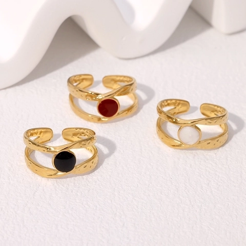 Vintage French Style Hammered Texture Geometric Open Ring Stainless Steel 18K Gold Plated Adjustable Jewelry Women