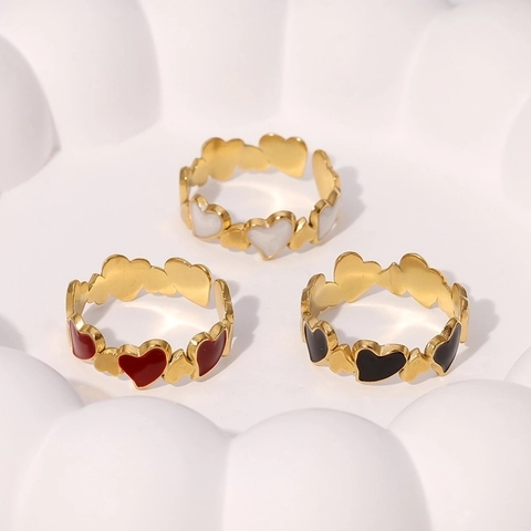 Herzförmiger Offener Ring 18K Vergoldeter Edelstahl Emaille Verstellbar Vintage Französischer Stil Für Damen
