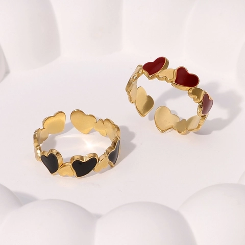 Herzförmiger Offener Ring 18K Vergoldeter Edelstahl Emaille Verstellbar Vintage Französischer Stil Für Damen