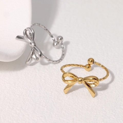 Anillo De Lazo Acero Inoxidable Chapado En Oro Ajustable Abierto Retorcido Lindo Moda Para Mujer