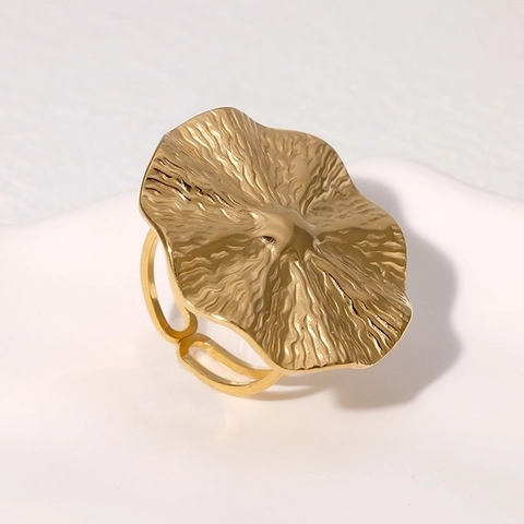 Anello Tondo Geometrico In Acciaio Inossidabile Regolabile Aperto Texture Martellata Ondulata Stile Retrò Francese Per Donna