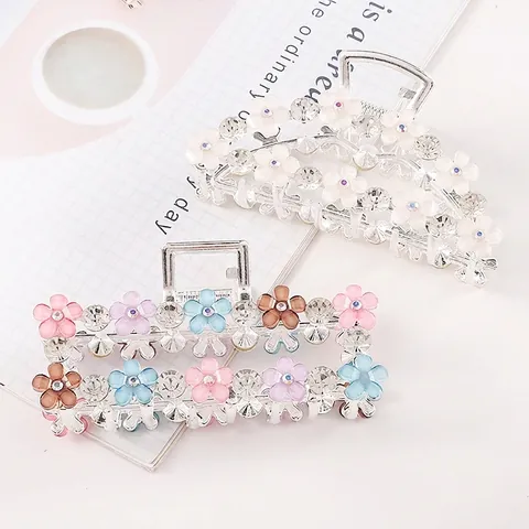 Elegante Molletta Per Capelli In Lega Strass Fiore Resina Presa Forte Antiscivolo Forcina In Metallo Per Donne Dolce Stile Coreano