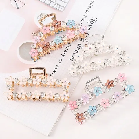 Elegante Molletta Per Capelli In Lega Strass Fiore Resina Presa Forte Antiscivolo Forcina In Metallo Per Donne Dolce Stile Coreano