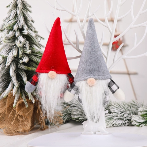 Ornamenti Gnomi Di Natale Peluche Tessuto Quadri Lunga Barba Bambola Senza Volto Decorazione Appesa Nordica