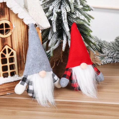 Ornamenti Gnomi Di Natale Peluche Tessuto Quadri Lunga Barba Bambola Senza Volto Decorazione Appesa Nordica