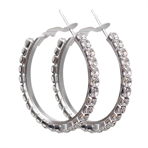 Boucles Doreilles Créoles En Cuivre Strass Scintillantes Surdimensionnées Élégantes Mode Style Célébrité Pour Femmes