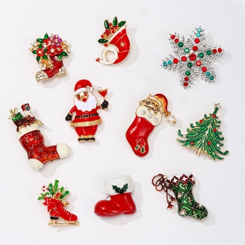 Spille Di Natale Per Donne Lega Smalto Strass Babbo Natale Pupazzo Di Neve Albero Gioielli Accessorio Festivo