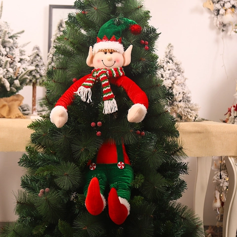 Weihnachtsbaum Umarmung Weihnachtsmann Elf Topper Karomuster Plüsch Ornament Innen Haus Urlaub Festliche Party Dekoration