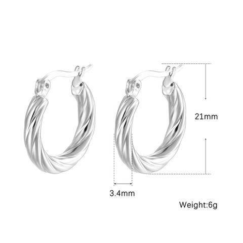 Twisted Hoop Earrings Silver Plated Stainless Steel Spiral Round Geometric Retro French Style For Women Daily Wear