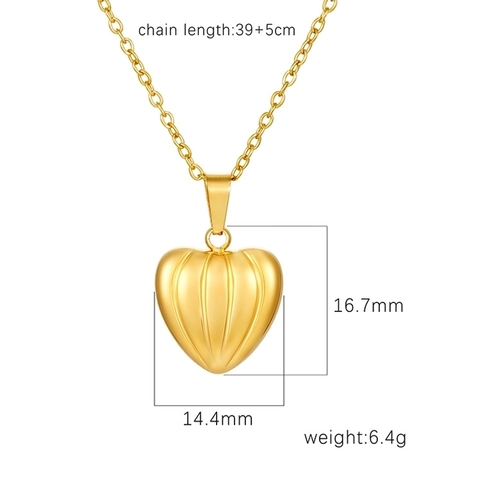 Collana con Pendente a Cuore in Acciaio Inossidabile di Moda per Donna Oro Argento Trama a Zucca Strisce Verticali Gioielli