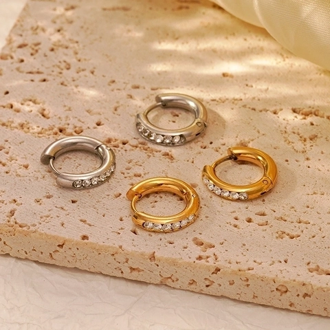Huggie Hoop Earrings Stainless Steel Cubic Zirconia Inlaid Gold Plated Geometric Ear Buckle Fashion Jewelry For Women