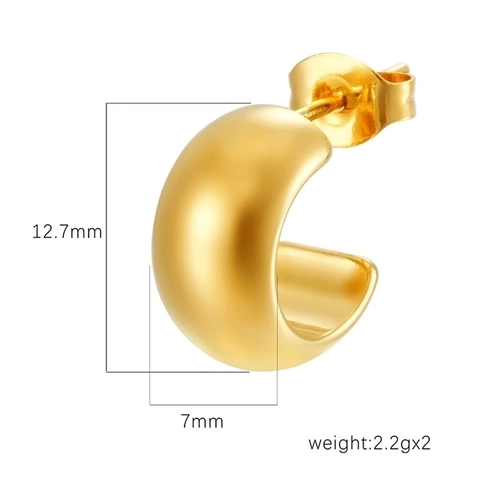 Chunky C-Shaped Hoop Earrings 18K Gold Plated Stainless Steel Minimalist Dome Semi-Circle Polished Jewelry For Women