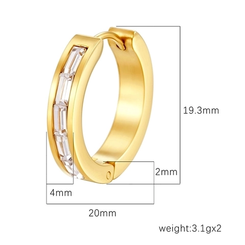 Baguette Cubic Zirconia Stainless Steel Hoop Earrings Classic Geometric Micro Inlaid Fashion Jewelry For Women Men
