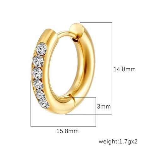 Huggie Hoop Earrings Stainless Steel Cubic Zirconia Inlaid Gold Plated Geometric Ear Buckle Fashion Jewelry For Women
