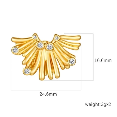Fan Shaped Stud Earrings Stainless Steel 18K Gold Plated Geometric Cubic Zirconia Trendy For Women