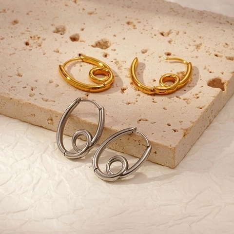 Geometric Oval Hoop Earrings Knot Design 18K Gold Plated Stainless Steel Minimalist Trendy Jewelry For Women