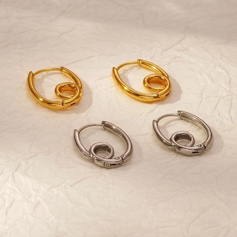 Geometric Oval Hoop Earrings Knot Design 18K Gold Plated Stainless Steel Minimalist Trendy Jewelry For Women