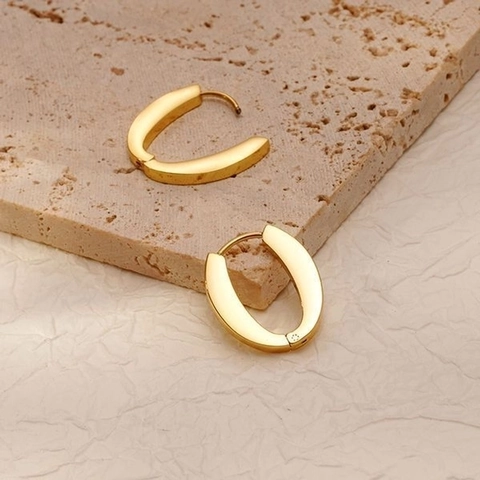 Oval Hoop Earrings Stainless Steel Polished Chunky Geometric U Shape Retro Minimalist Fashion Jewelry For Women