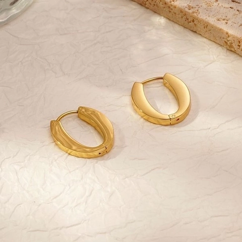 Oval Hoop Earrings Stainless Steel Polished Chunky Geometric U Shape Retro Minimalist Fashion Jewelry For Women