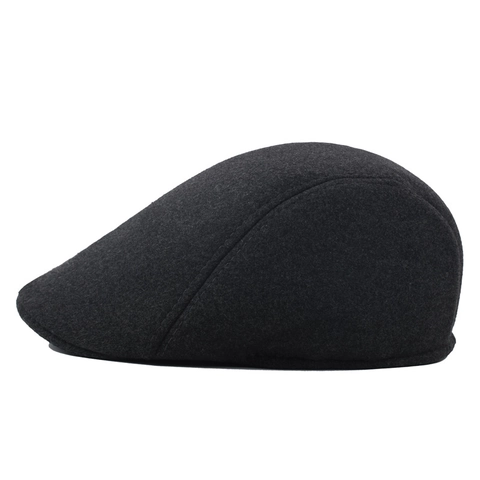 Men Flat Cap Newsboy Hat Warm Winter Cabbie Ivy Cap Polyester Cotton Solid Color British Vintage Padded Outdoor