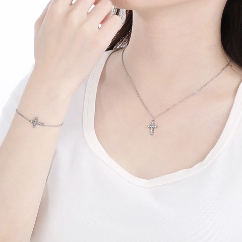 Eleganti Gioielli A Croce Acciaio Inossidabile Strass Collana Bracciale Orecchini A Lobo Accessori Moda Per Donna