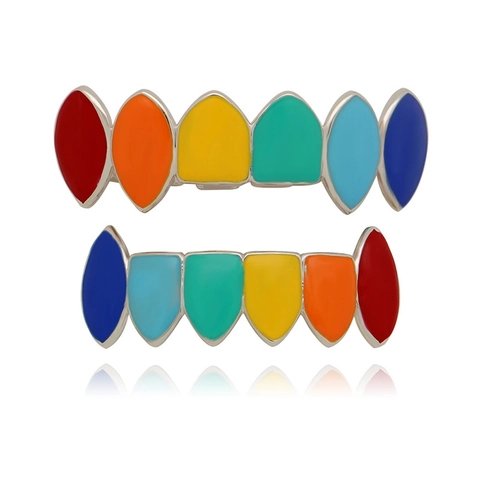 Gioielli Per Denti Arcobaleno Hip Hop Smalto Rame Placcato Oro Forma Di Zanna Per File Superiori E Inferiori Bocca