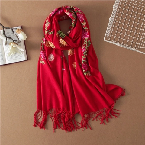 Élégant Châle Écharpe en Coton Brodé de Fleurs pour Femme Style Ethnique Pashmina avec Glands pour Mariage Banquet Quotidien