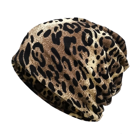 Luie Beanie Muts Met Luipaardprint Polyester Gebreide Nekwarmer Multifunctionele Ademende Warme Winter Hoofddoek Unisex