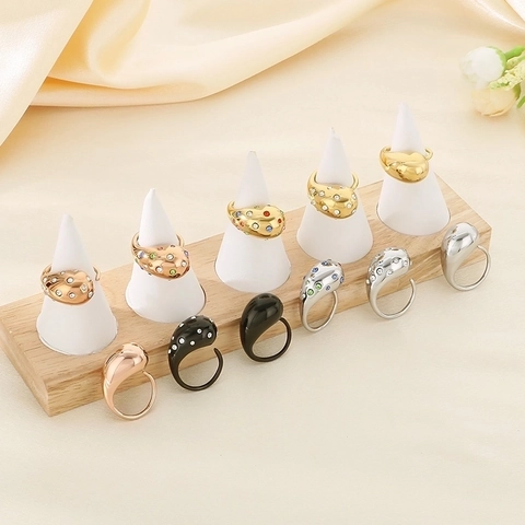 Bague Goutte D'eau En Acier Inoxydable Pour Femme Avec Zircons Colorés Ajustable Goutte Bijoux Artistiques Modernes