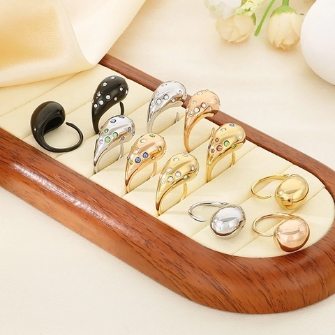 Teardrop Wassertropfen Offener Ring Edelstahl Verstellbar Geometrisch Minimalistisch Mode Schmuck Für Frauen Mit Zirkonia