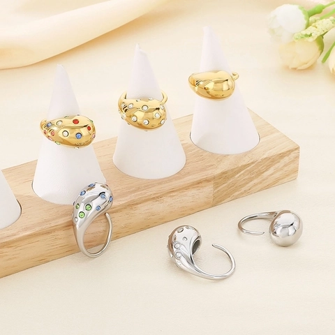 Teardrop Wassertropfen Offener Ring Edelstahl Verstellbar Geometrisch Minimalistisch Mode Schmuck Für Frauen Mit Zirkonia