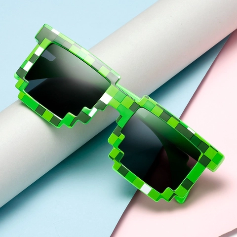 Pixel Style Sunglasses Square Frame Plaid Pattern Retro Plastic Frame UV Protection Party Novelty Eyewear For Men Women