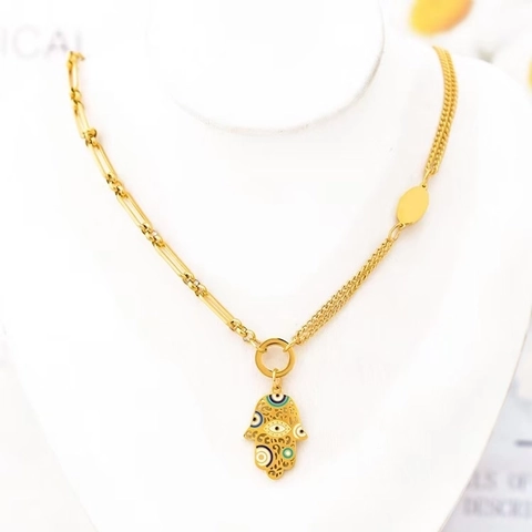Hamsa Hand Böser Blick Halskette Armband Ohrringe Titanstahl Vergoldet Hohlhandanhänger Asymmetrische Kette Damen Amulett