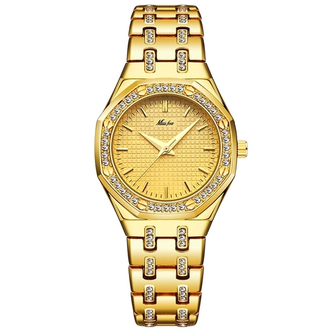 MISSFOX Women's Luxury Octagonal Quartz Watch Fashion Rhinestone Inlaid Alloy Strap Grid Dial Waterproof Wristwatch Jewelry Gift