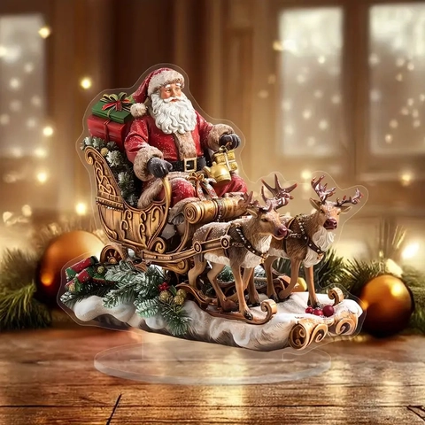 Christmas Acrylic Desktop Standing Plate Ornament 2D Flat Printing Santa Claus Nativity Scene Gingerbread Holiday Decoration
