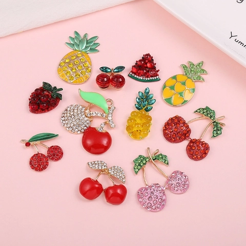 Charms Frutta In Lega DIY Strass Smalto Ciliegia Ananas Fungo Gelato Accessori Per Creazione Gioielli Decorazione Cover Telefono
