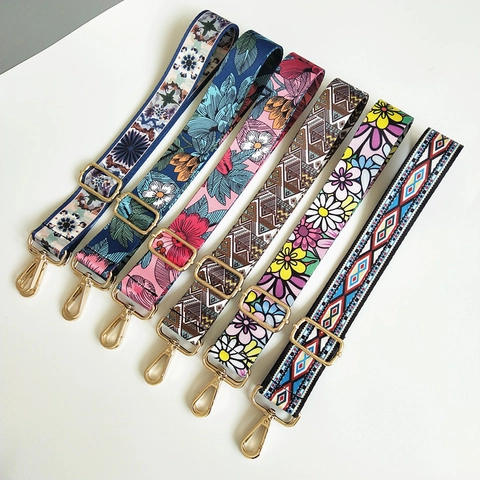 Wide Replacement Bag Strap Adjustable Crossbody Shoulder Handbag Belt Ethnic Floral Oil Painting Patterns Polyester