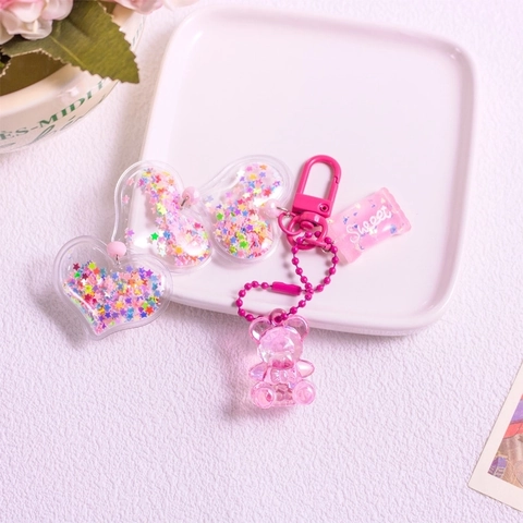 Simpatico Portachiavi a Forma di Orso in Acrilico con Paillettes Ciondolo a Cuore Caramella Sweet Love Charme per Borsa Donna Ragazze