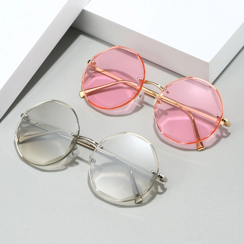 Vintage Runde Randlose Sonnenbrille Metallbügel UV400 Schutz Bunte PC Gläser Für Strandurlaub Mode Unisex