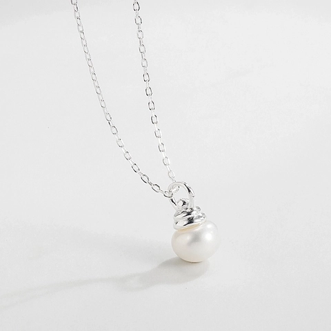 Collana di Perle Artificiali in Argento Sterling 925 per Donna Minimalista Pendente Geometrico Elegante Gioielli