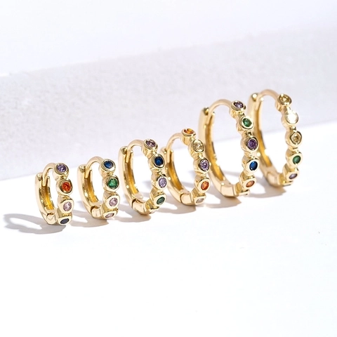 Mini Fashion Copper Multicolor Zirconia Huggie Hoop Earrings For Women Gold Silver Plated Small Geometric Ear Bone Buckle Jewelry