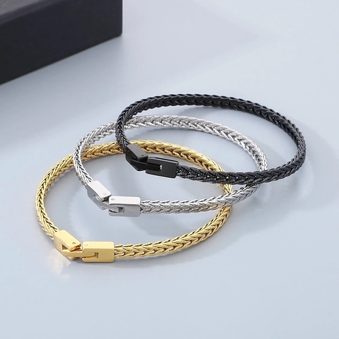 Pulsera Para Hombre De Acero Inoxidable Trenzado Cadena De Hueso De Dragón Joyas Punk Con Cierre Cuadrado