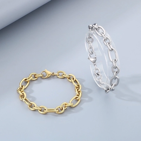 Collana E Bracciale A Catena Grossa Gioielli In Acciaio Al Titanio Unisex Moda Stile Industriale Minimalista Maglie Lucide