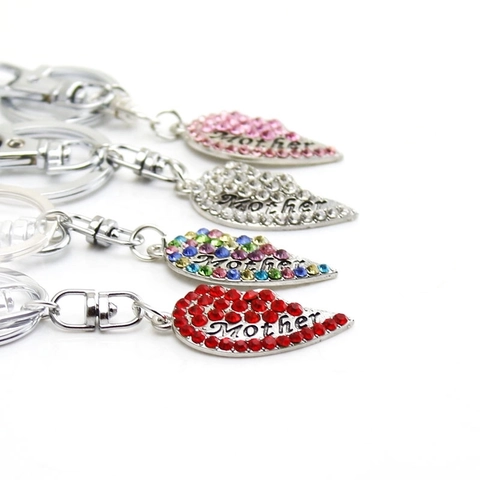 Mother Daughter Split Heart Keychain Alloy Rhinestone Engraved Pendant Gift For Family Love Silver Color