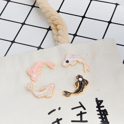Koi Vis Emaille Pin Broche Legering Diervorm Revers Badge Japanse Stijl Sieraden Decoratie